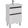 Тумба LEMARK COMBI 60 см под раковину, подвесная/напольная, 2 ящика, планки-чёрный; корпус/фасад белый глянец LM03C60T-black